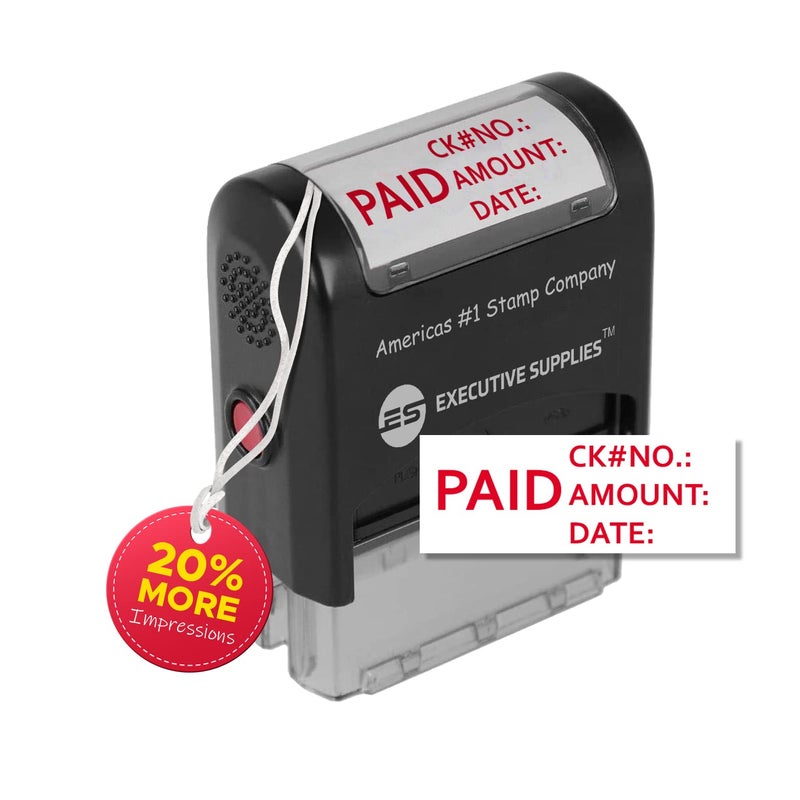 Executive Supplies Paid Check Stamp, Self Inking, Red Ink, 3 Lines, Rectangular, Business Stamp - Image 1